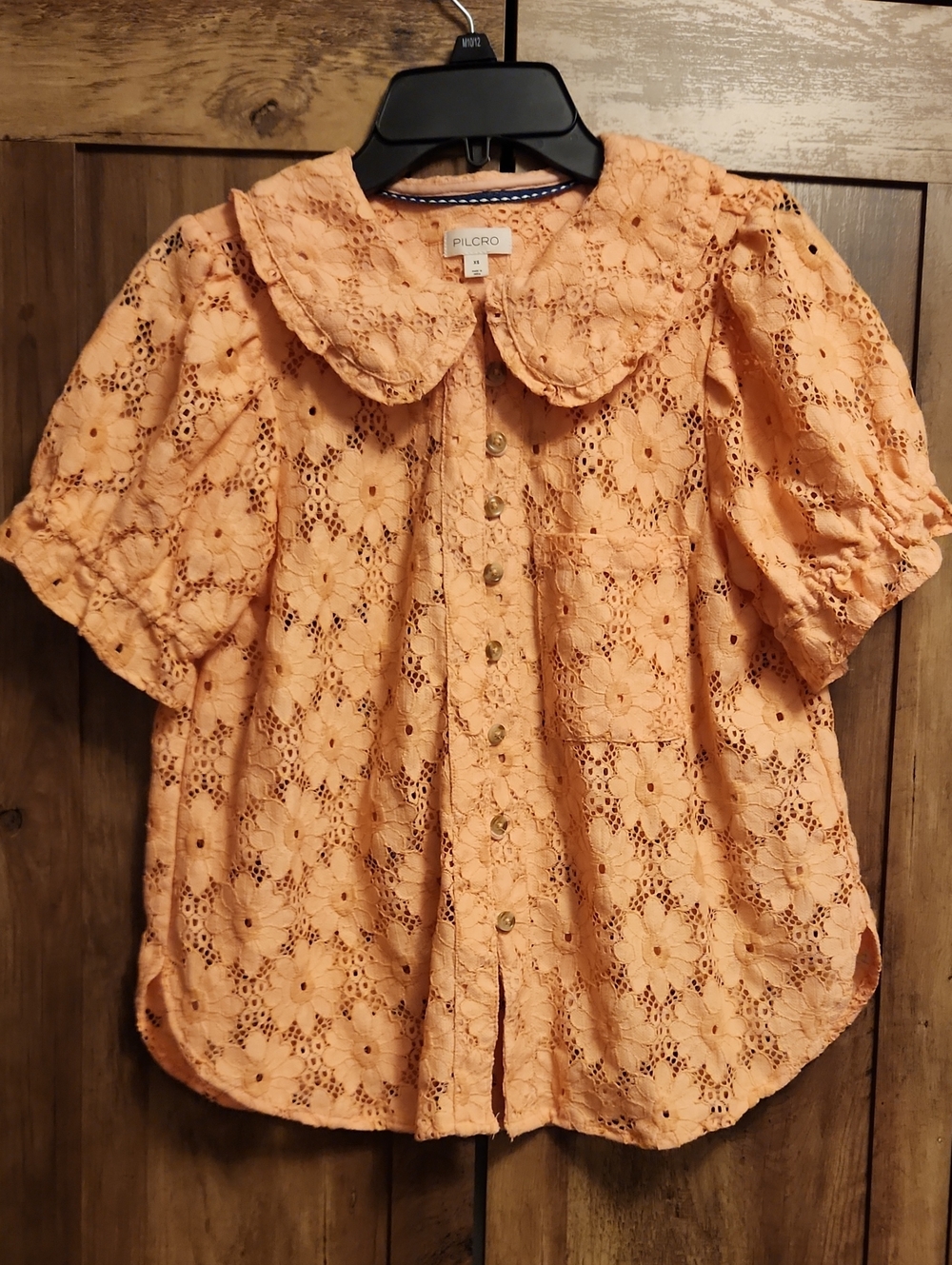 Pilcro Peach Eyelet Peter Pan Collar Keira Blouse